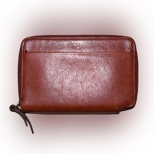 Fossil Issue No 1954 Brown Leather Zip Around Clutch Wallet
